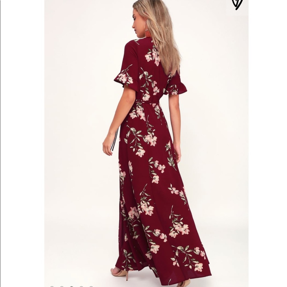 Burgundy Floral Wrap Maxi Dress - Picture 5 of 8